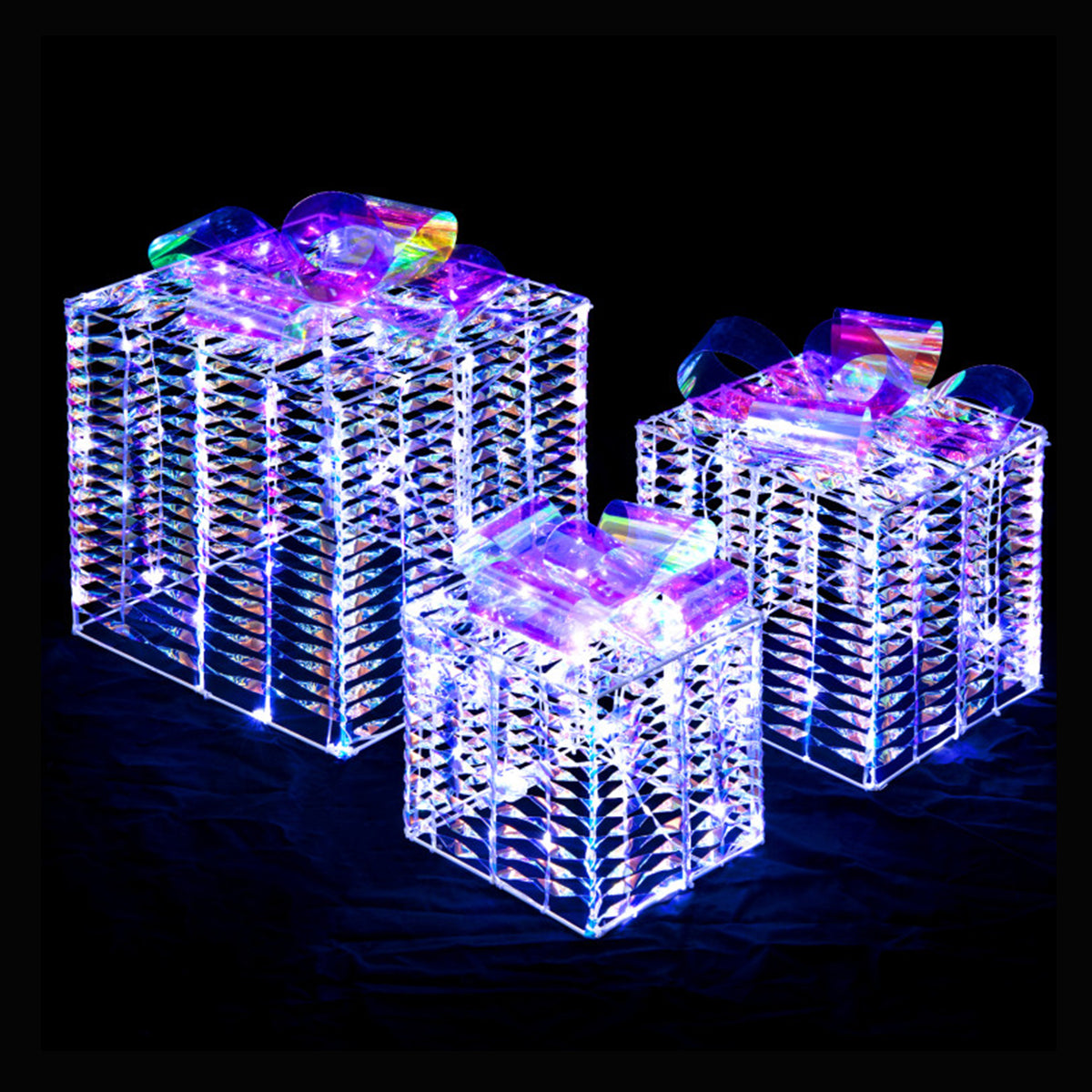 Iridescent Pre-Lit Christmas Gift Box Decoration (Set of 3) - image 2