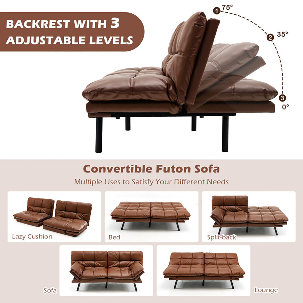 Convertible Memory Foam Futon Sofa Bed - image 13