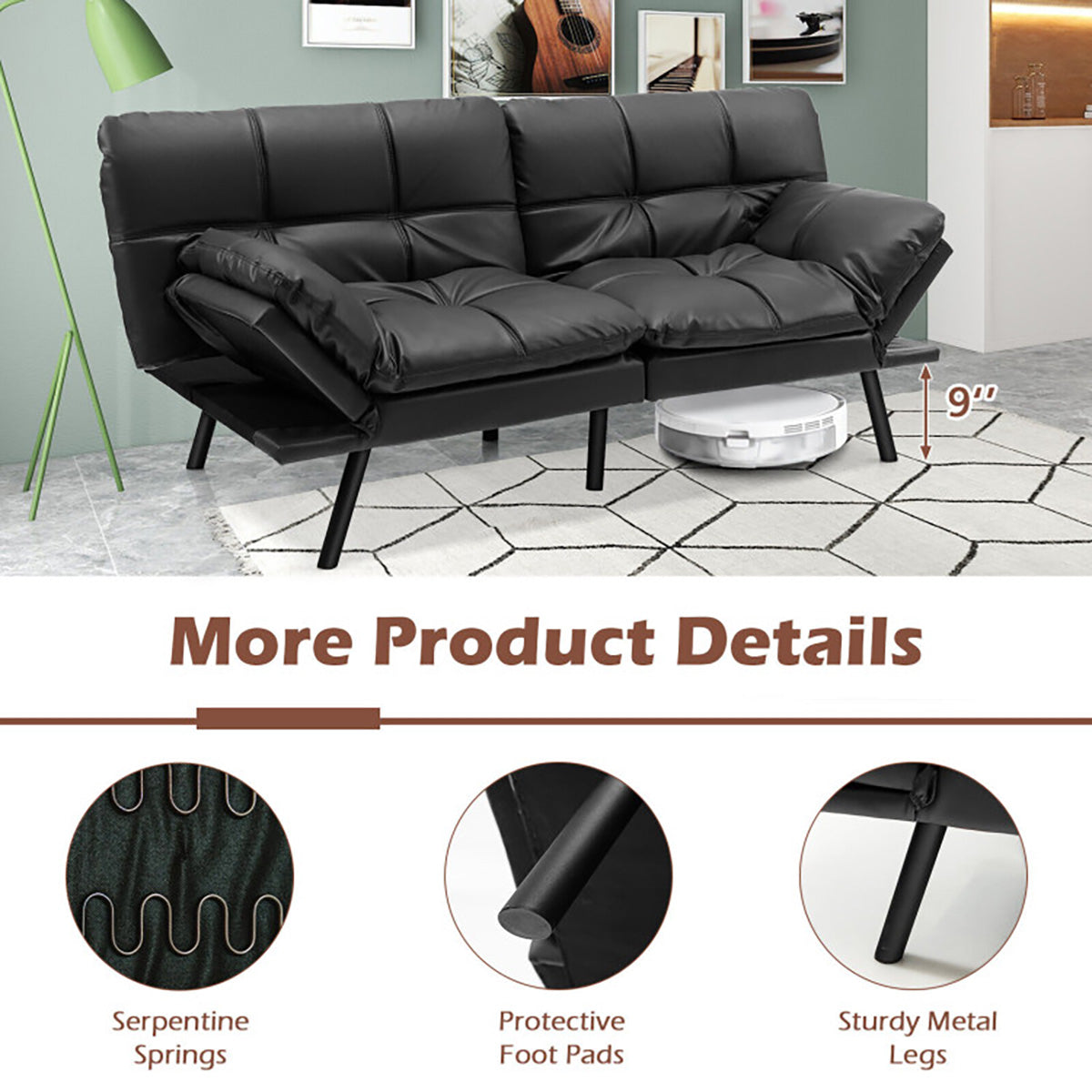 Convertible Memory Foam Futon Sofa Bed - image 8