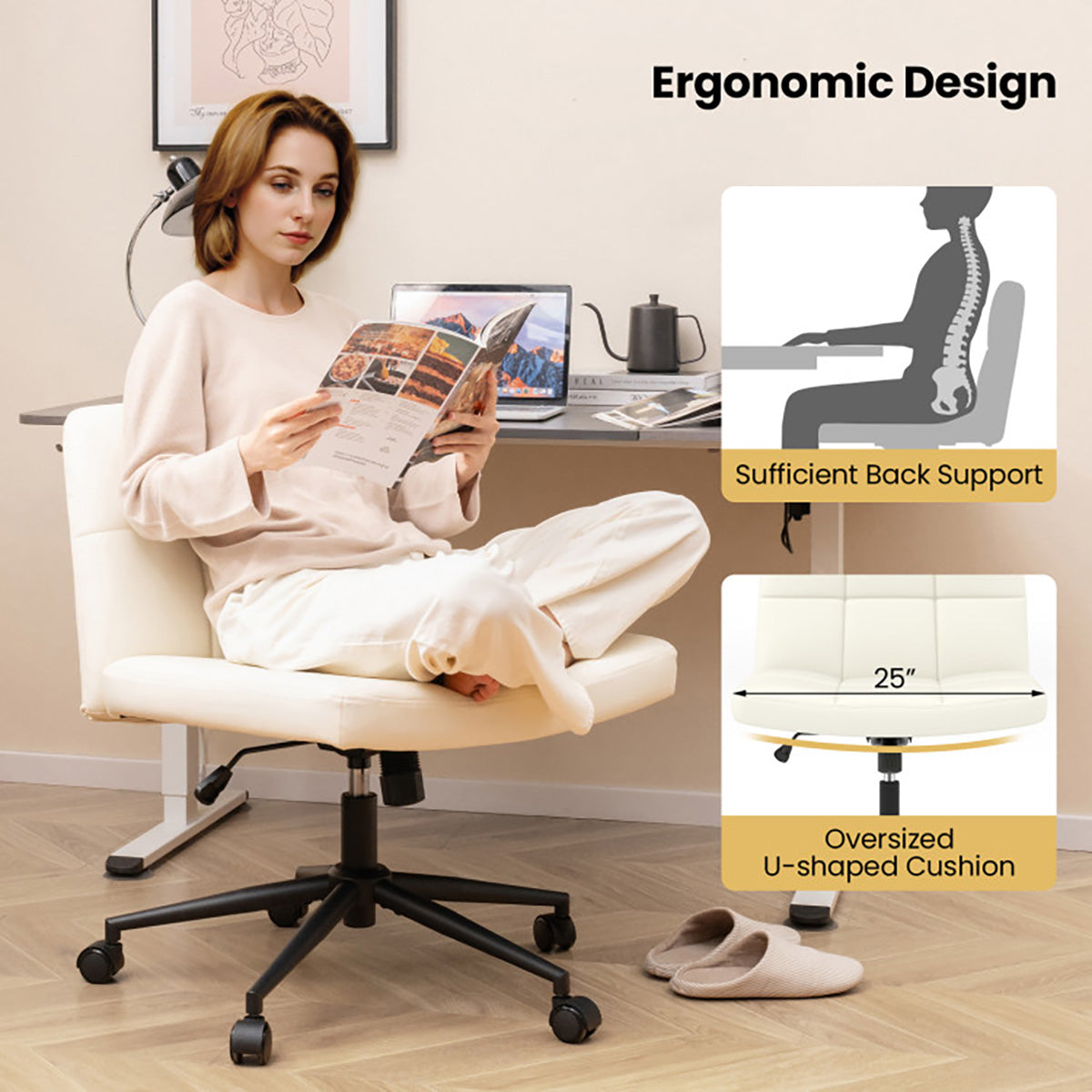Height-Adjustable Armless Desk Chair with Wheels - image 4