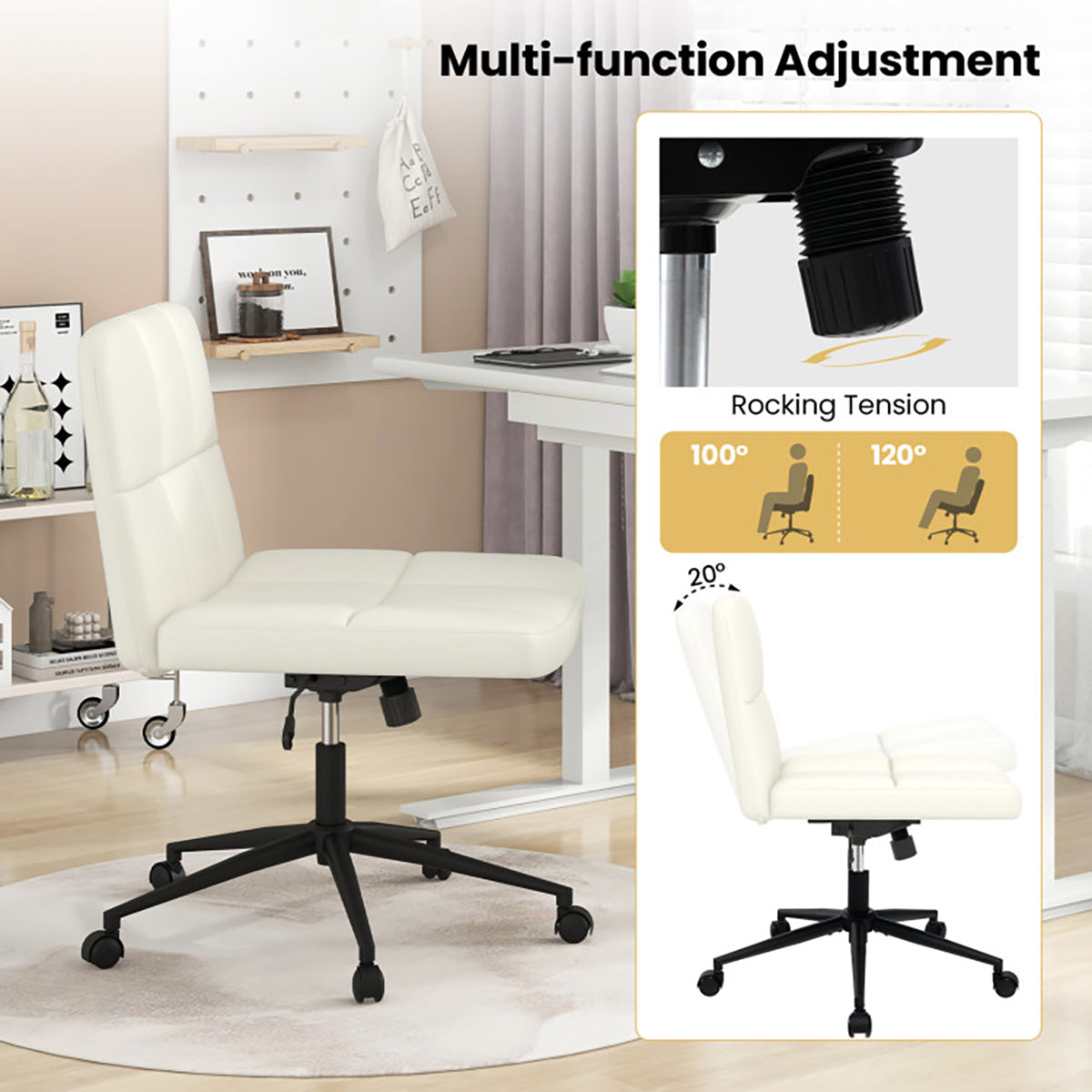 Height-Adjustable Armless Desk Chair with Wheels - image 7