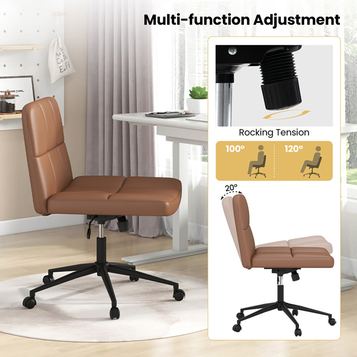 Height-Adjustable Armless Desk Chair with Wheels - image 14