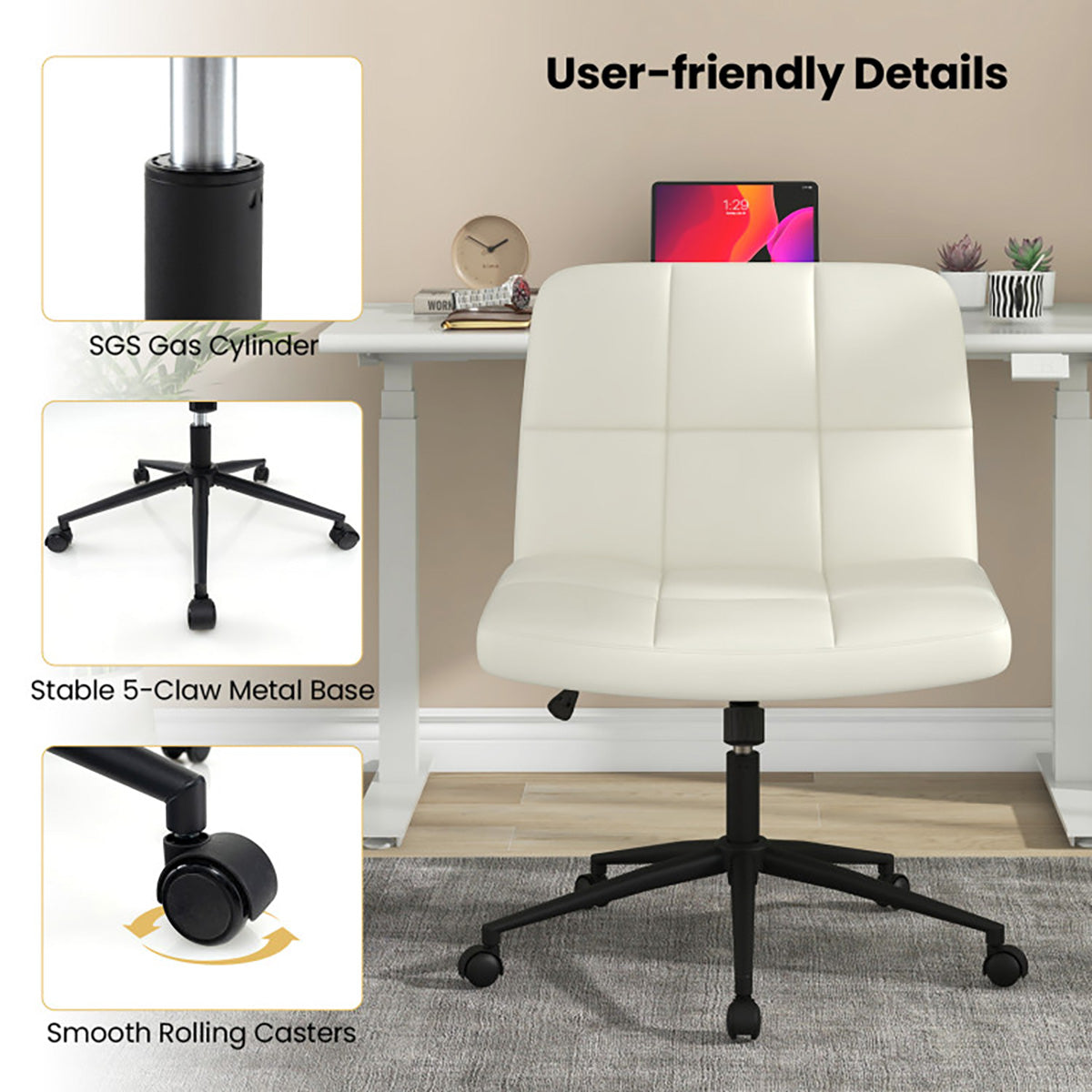 Height-Adjustable Armless Desk Chair with Wheels - image 9