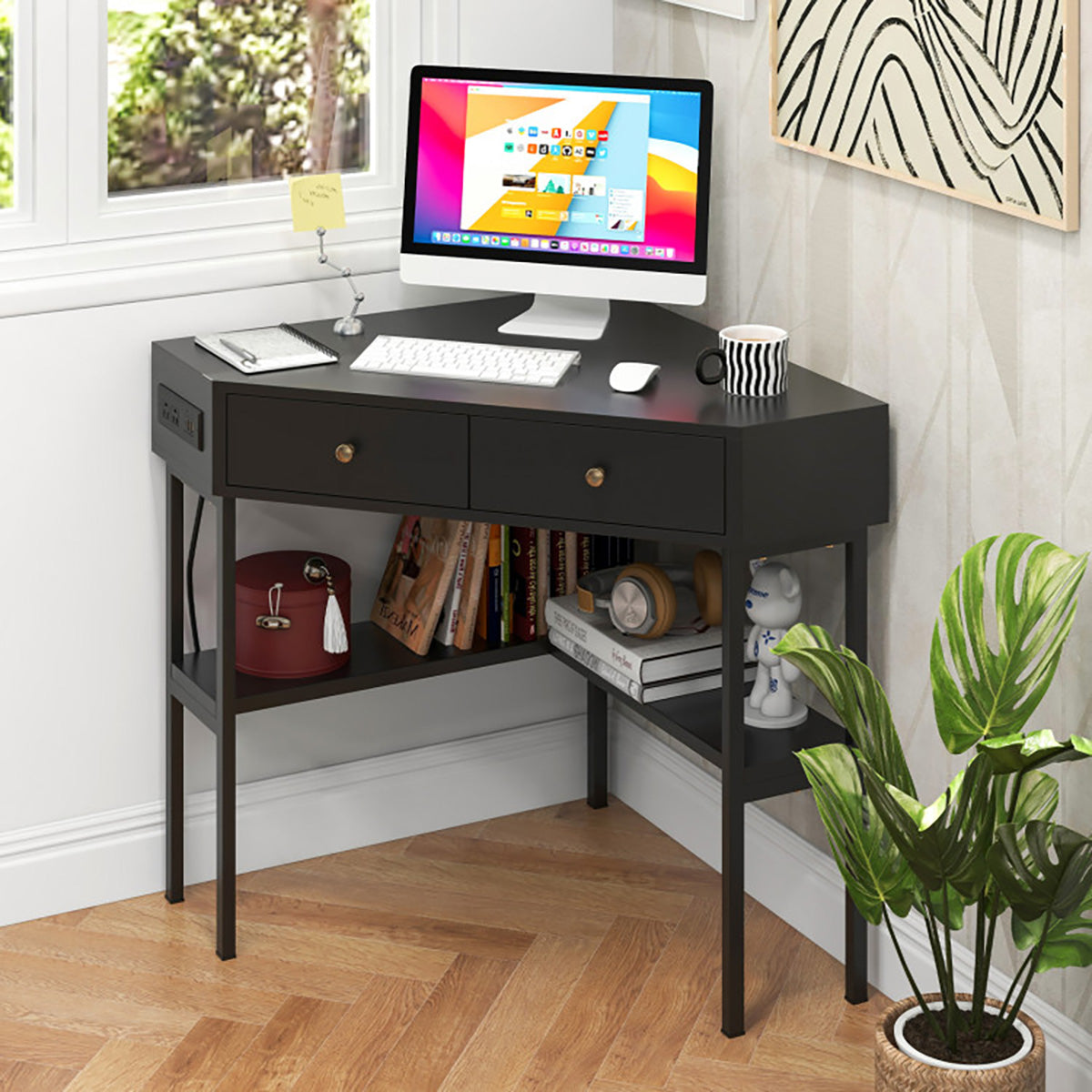 Corner Desk with Built-In Charging Station