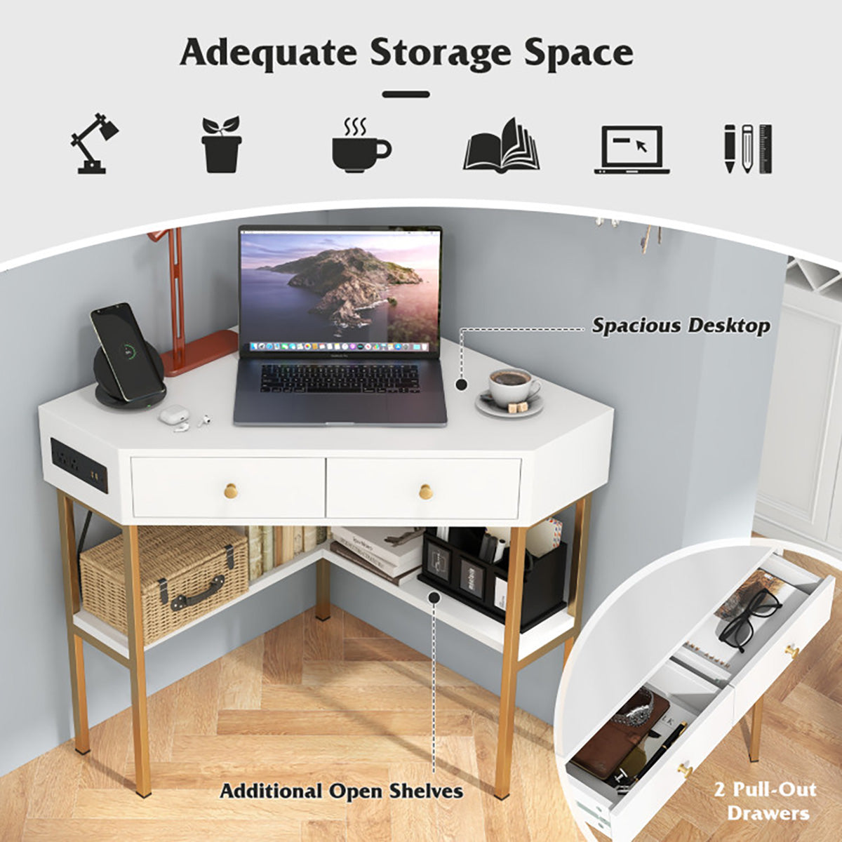 Corner Desk with Built-In Charging Station - image 13