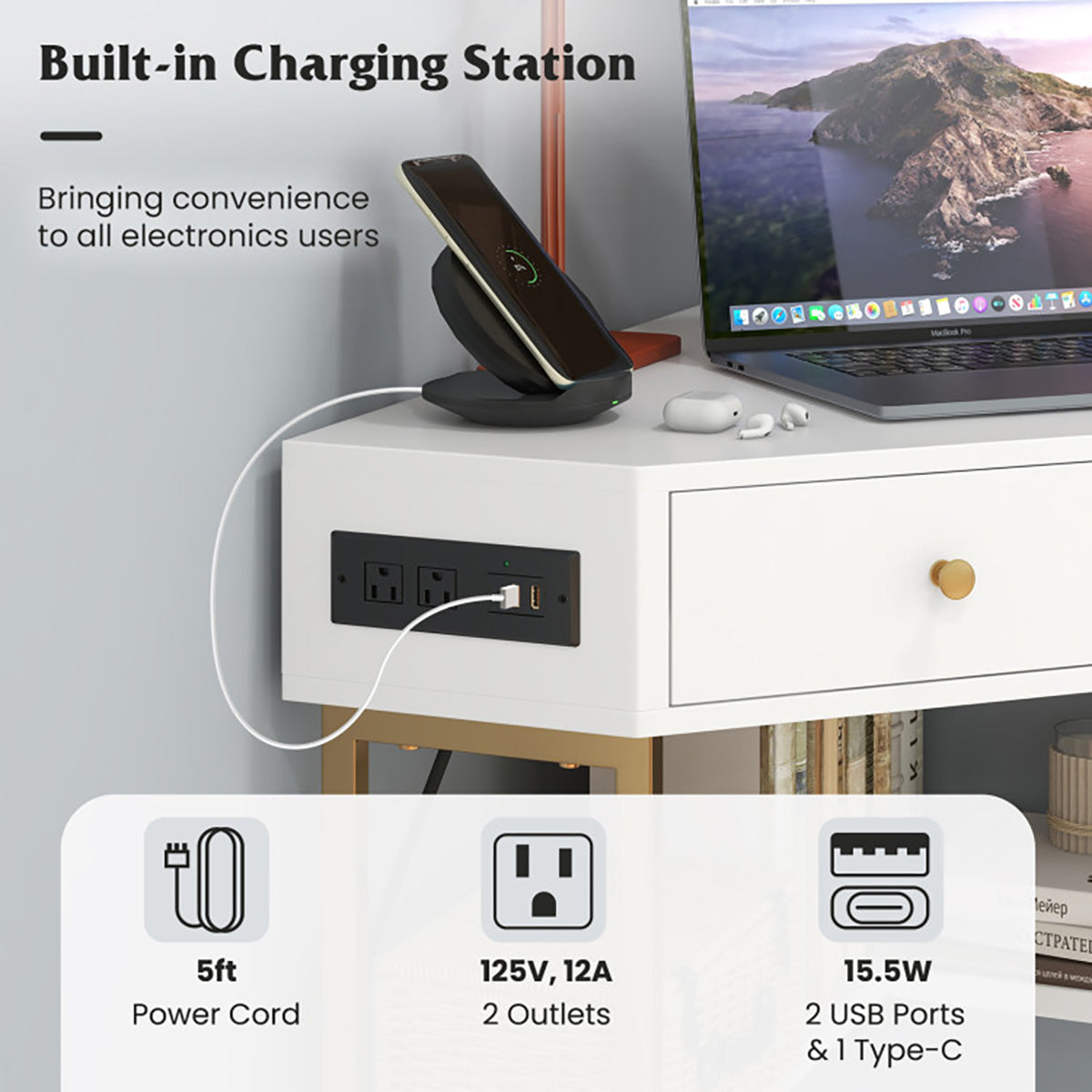 Corner Desk with Built-In Charging Station - image 17