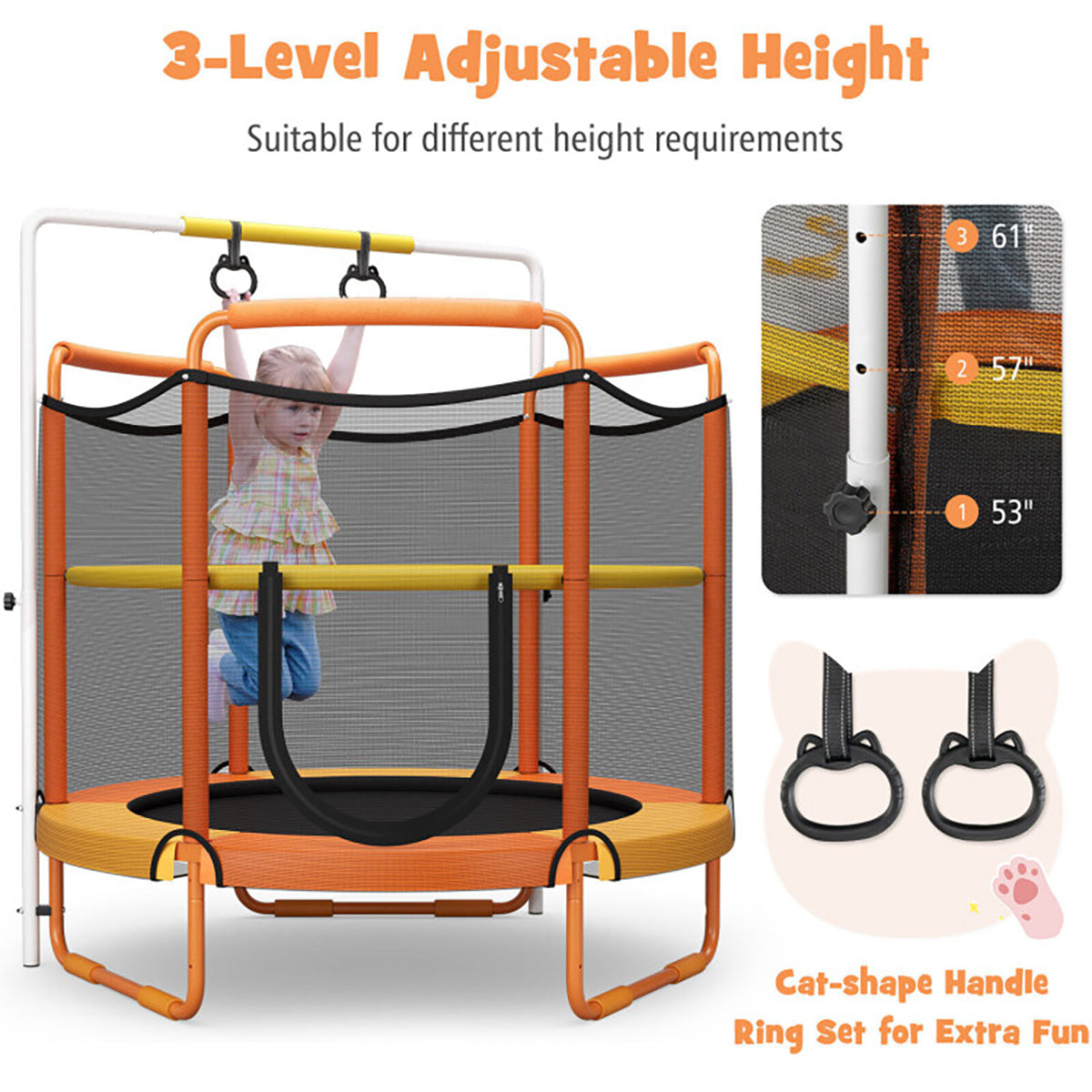 5' Kids 3-in-1 Game Trampoline with Enclosure Net Spring Pad - image 13