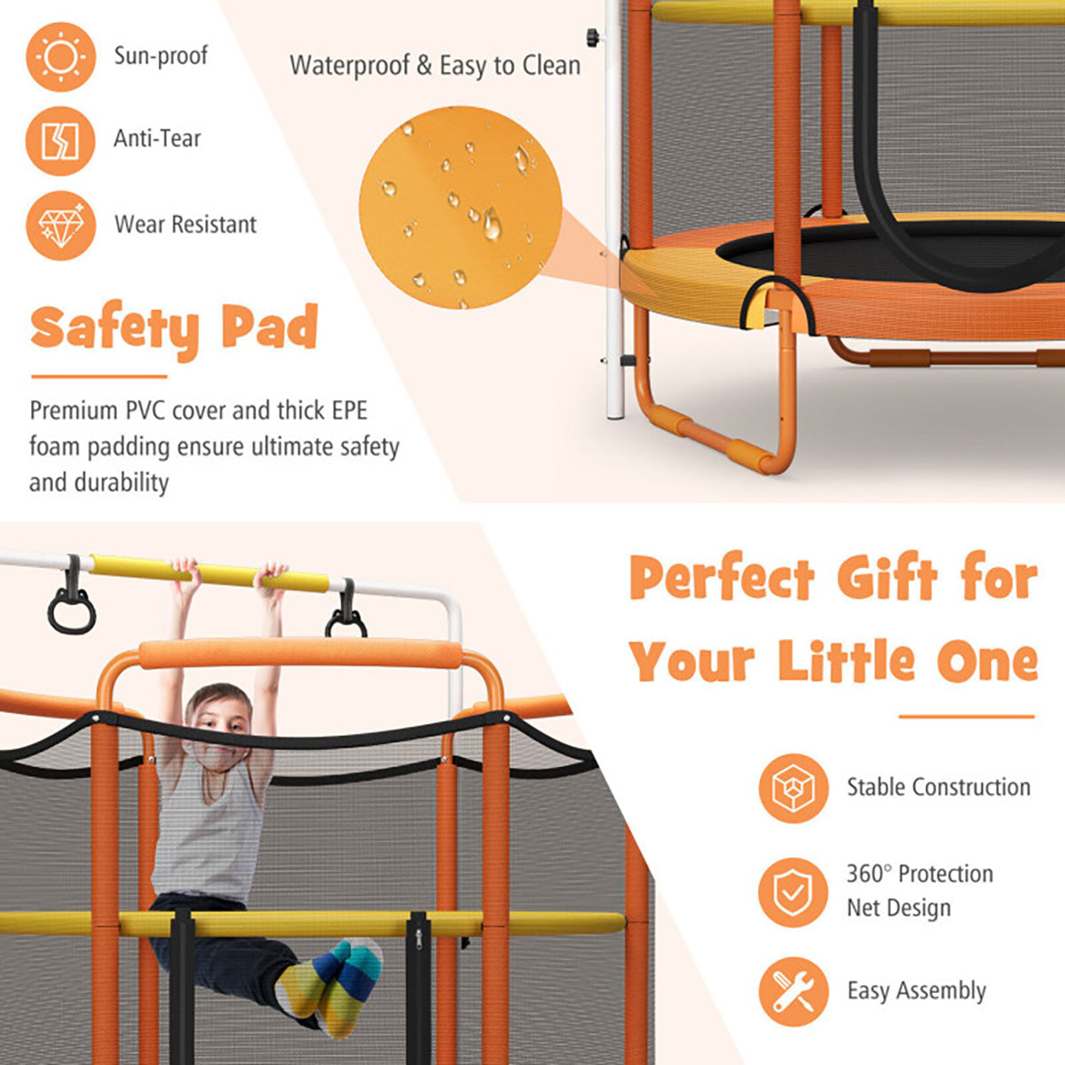 5' Kids 3-in-1 Game Trampoline with Enclosure Net Spring Pad - image 15