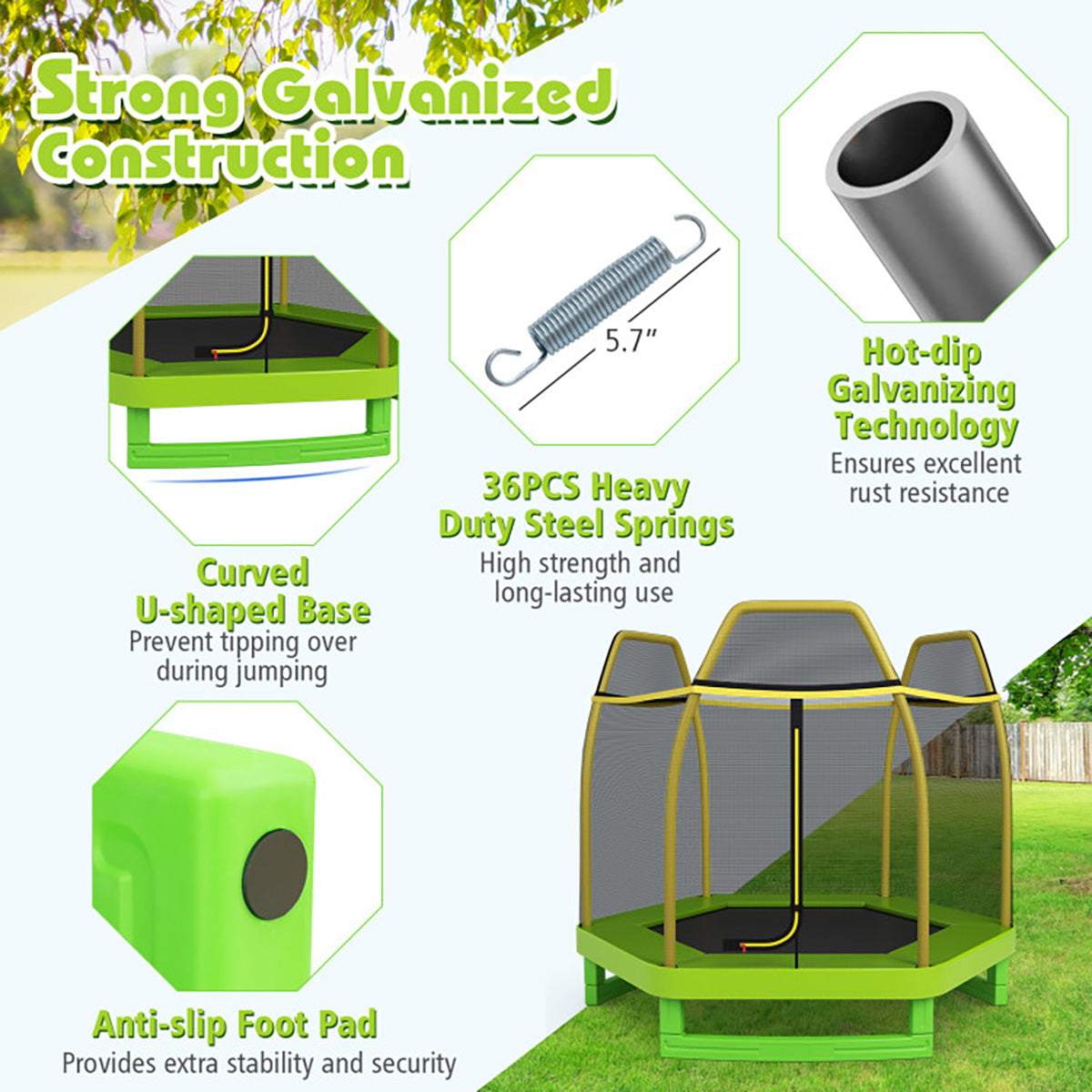 7' Kids Bounce Jumper Trampoline with Enclosure - image 3