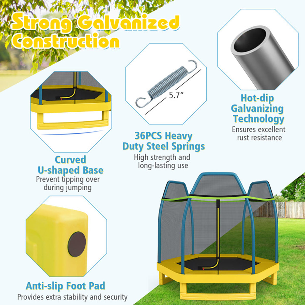 7' Kids Bounce Jumper Trampoline with Enclosure - image 33