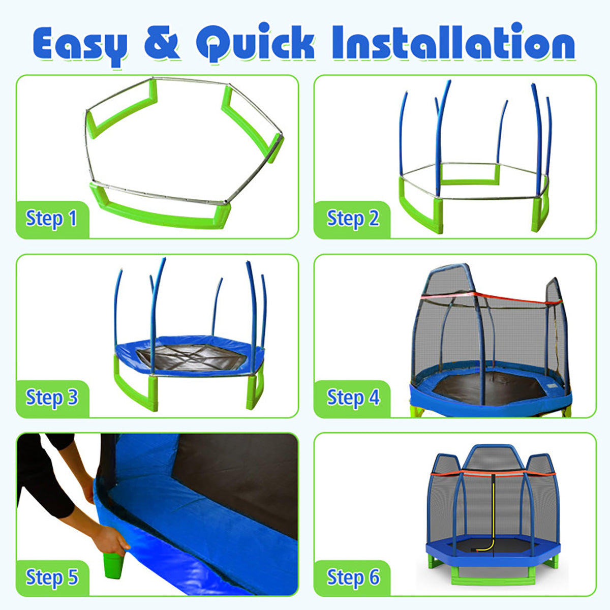 7' Kids Bounce Jumper Trampoline with Enclosure - image 42