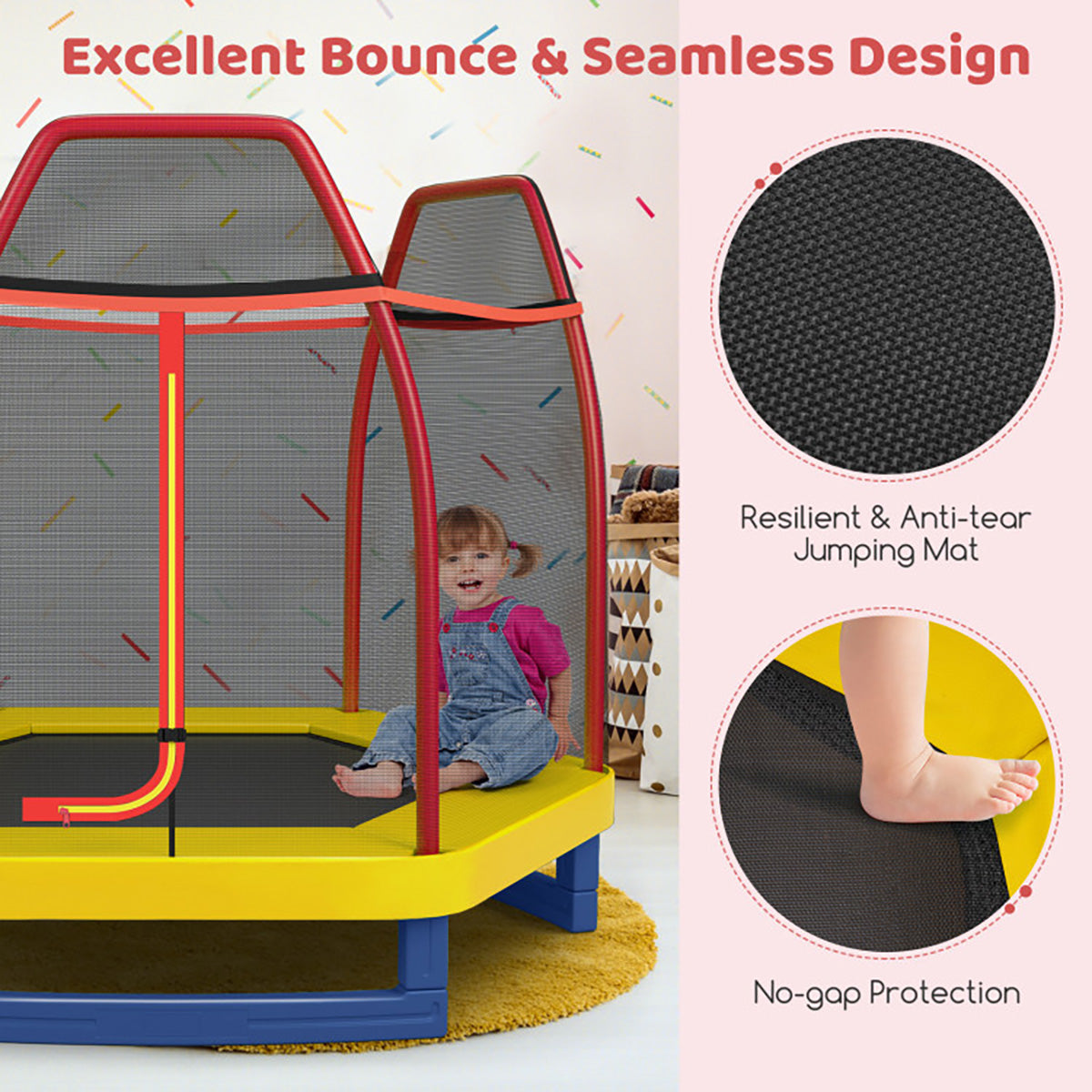 7' Kids Bounce Jumper Trampoline with Enclosure - image 30