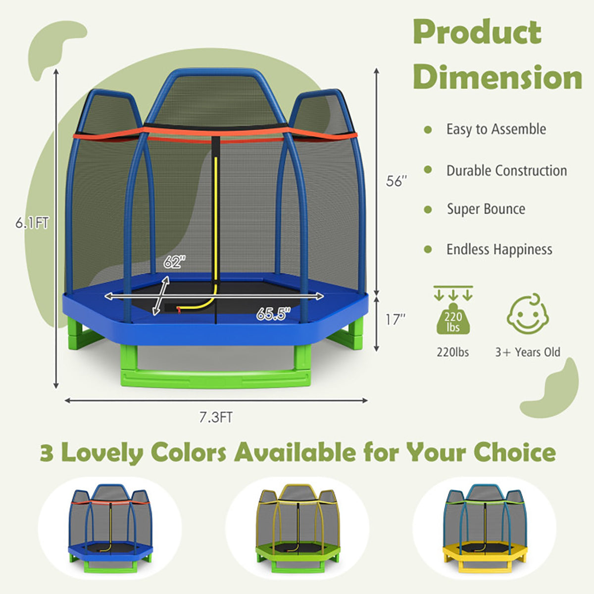 7' Kids Bounce Jumper Trampoline with Enclosure - image 47