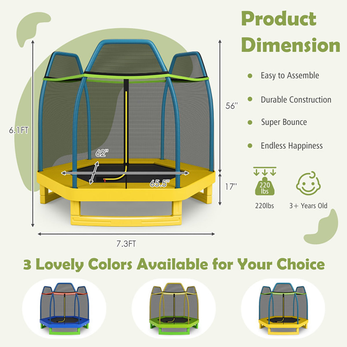 7' Kids Bounce Jumper Trampoline with Enclosure - image 37