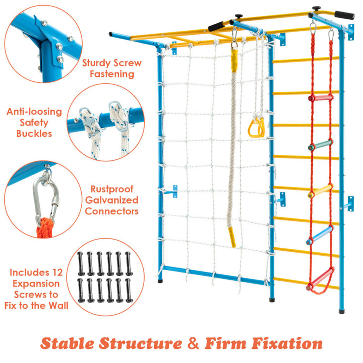 7-in-1 Kids Indoor Swedish Wall Gym Set - image 3