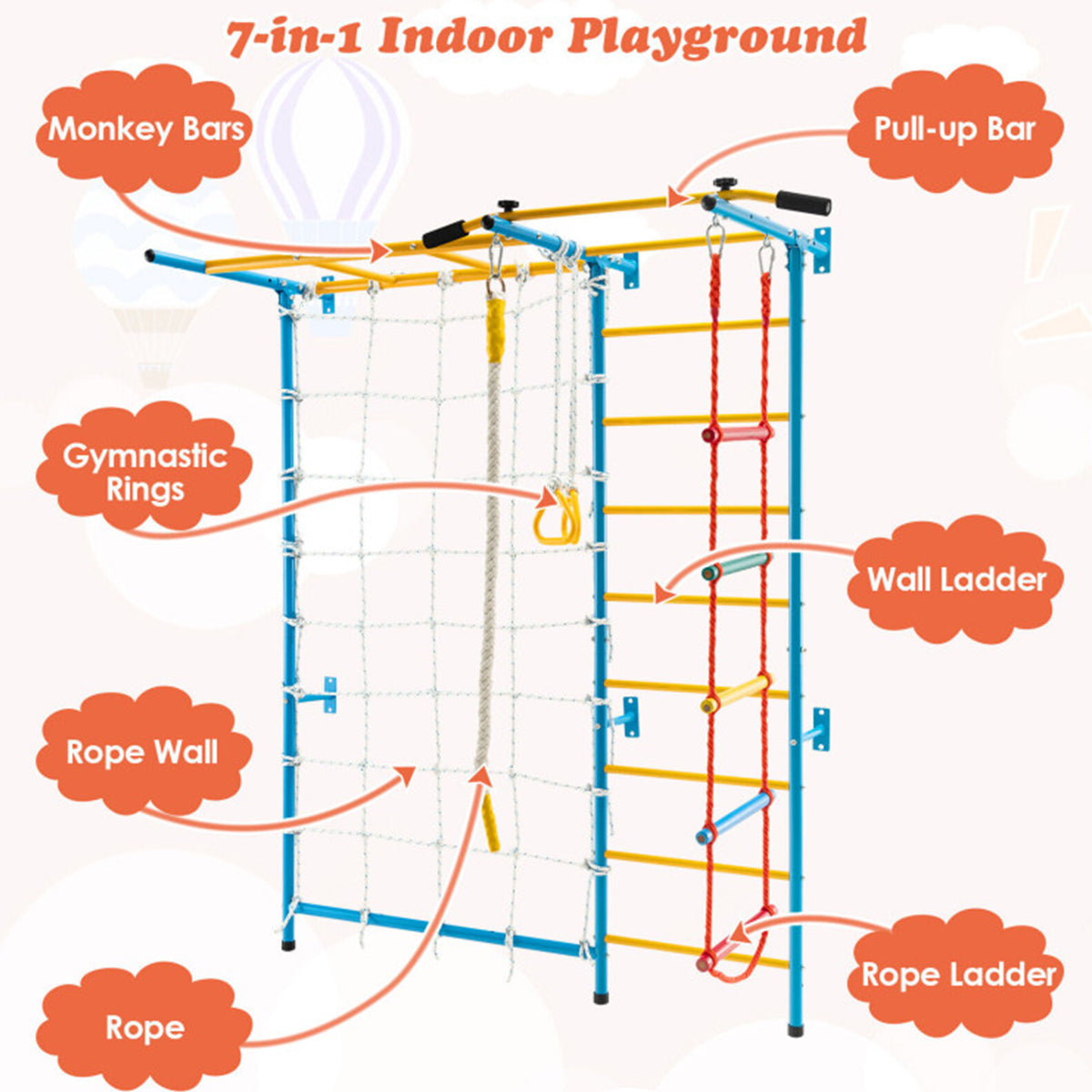 7-in-1 Kids Indoor Swedish Wall Gym Set - image 5