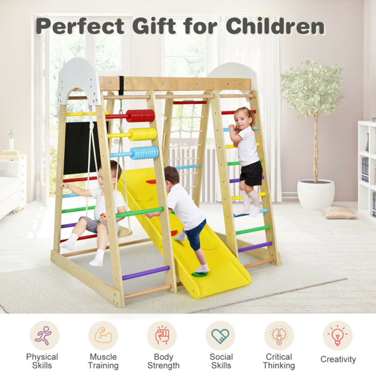 8-in-1 Wooden Climber Play Set with Slide and Swing - image 6