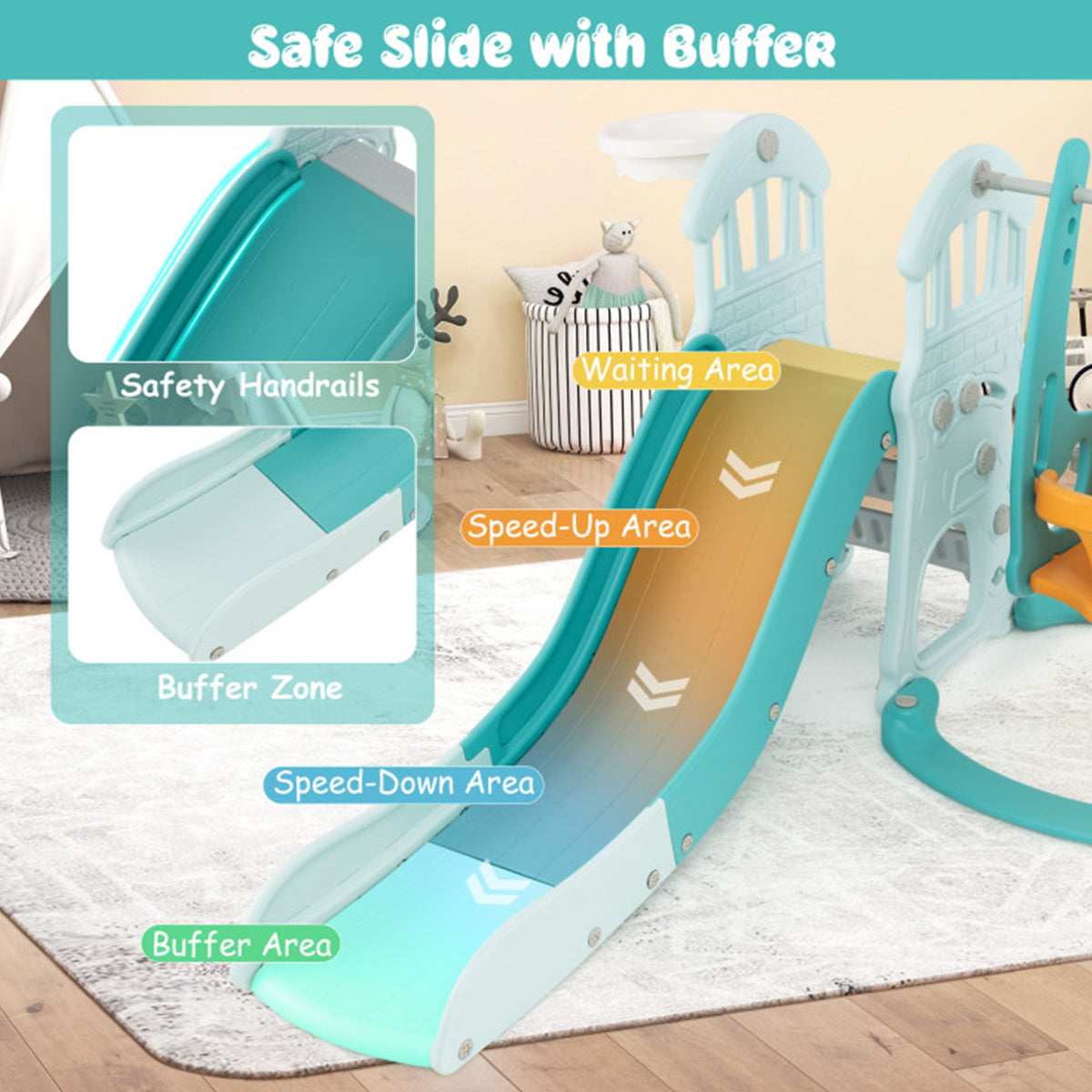 3-in-1 Toddler Slide and Swing Set with Basketball Hoop - image 3