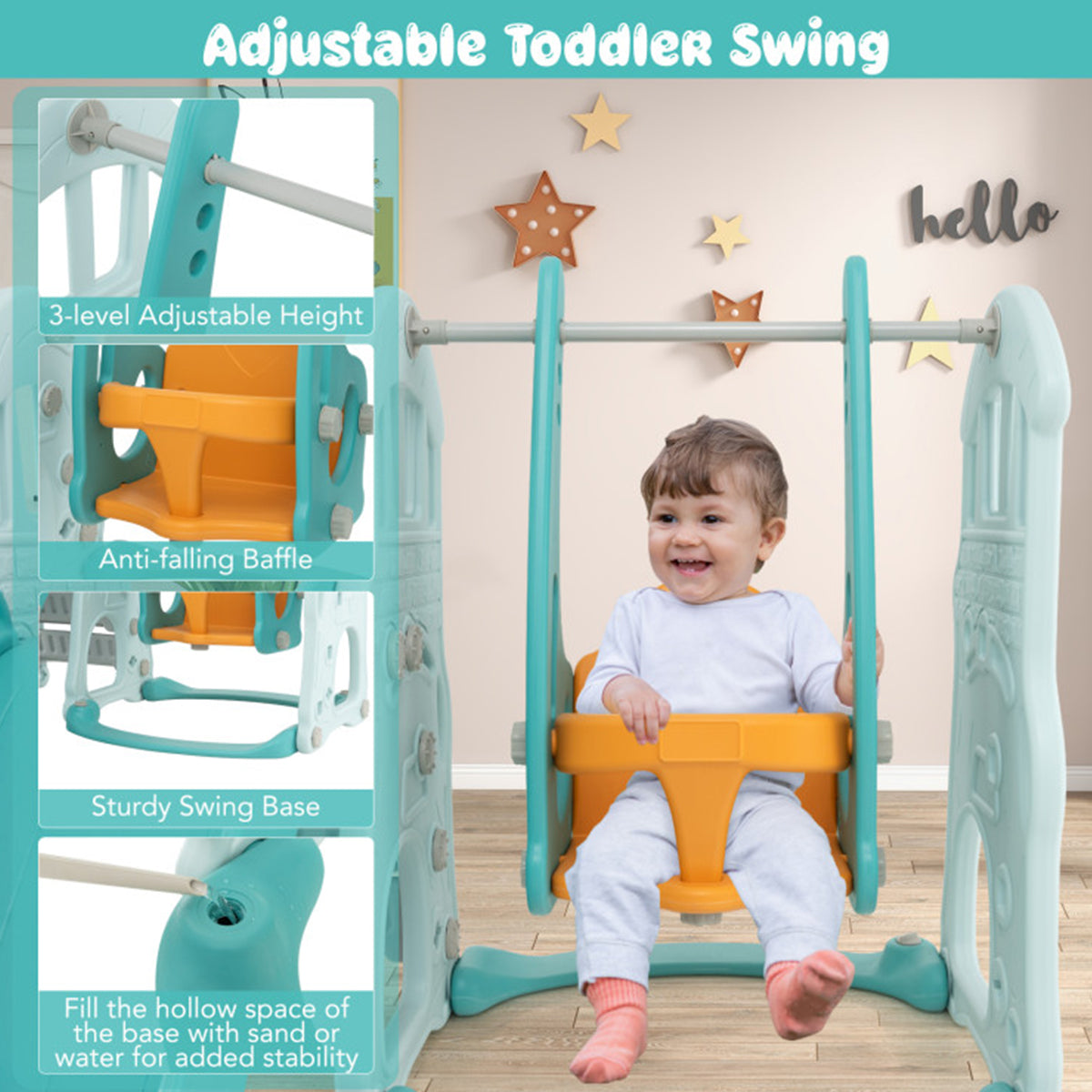 3-in-1 Toddler Slide and Swing Set with Basketball Hoop - image 4