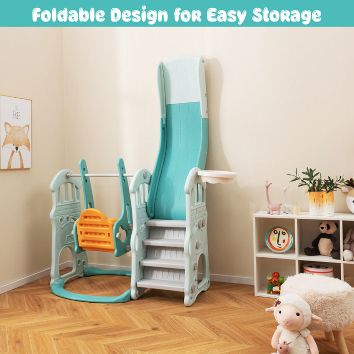 3-in-1 Toddler Slide and Swing Set with Basketball Hoop - image 6