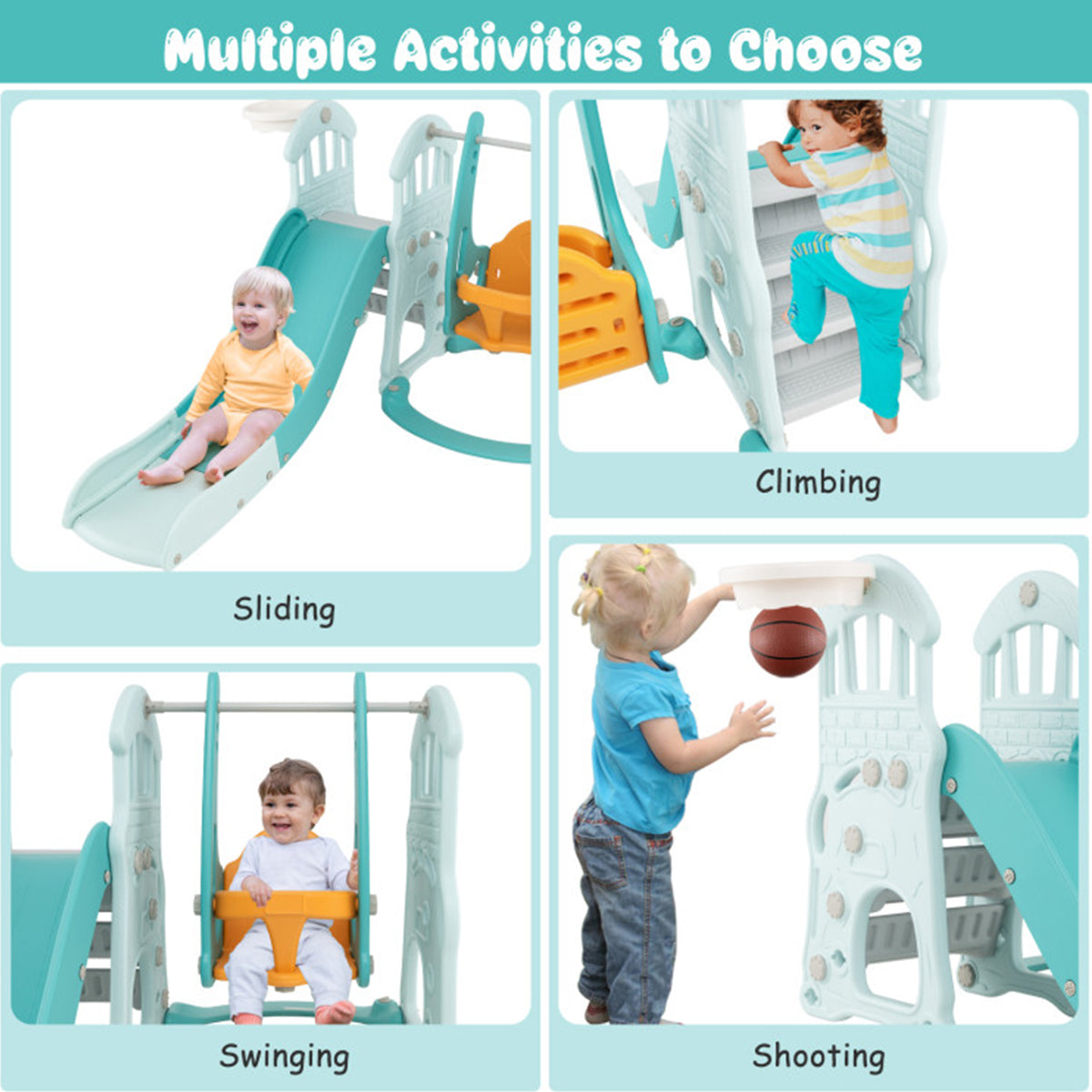 3-in-1 Toddler Slide and Swing Set with Basketball Hoop - image 7