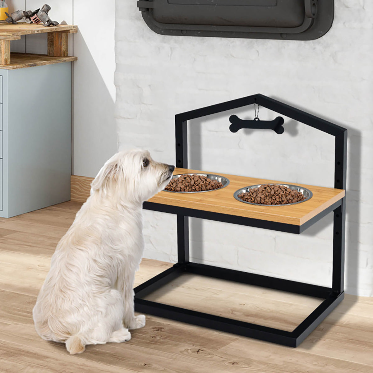 Adjustable Raised Pet Feeder with Stainless Steel Bowls - image 11