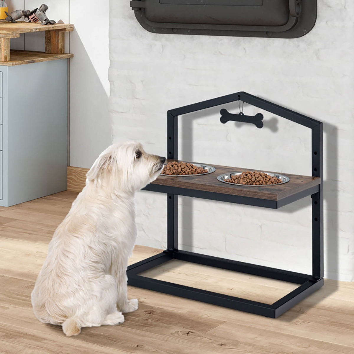 Adjustable Raised Pet Feeder with Stainless Steel Bowls