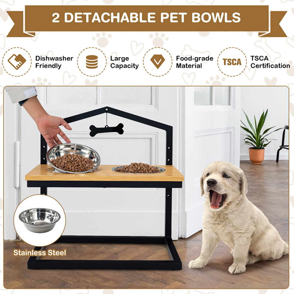 Adjustable Raised Pet Feeder with Stainless Steel Bowls - image 16
