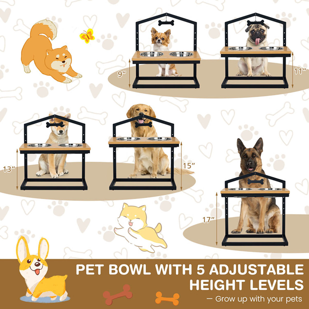 Adjustable Raised Pet Feeder with Stainless Steel Bowls - image 14