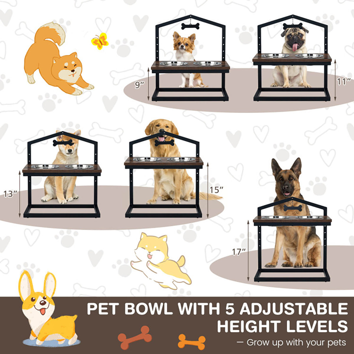 Adjustable Raised Pet Feeder with Stainless Steel Bowls - image 3