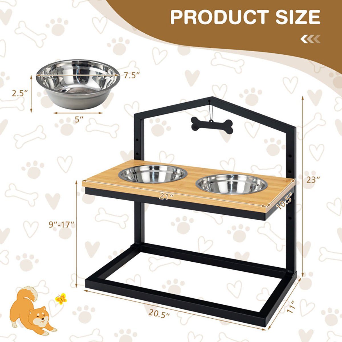 Adjustable Raised Pet Feeder with Stainless Steel Bowls - image 13
