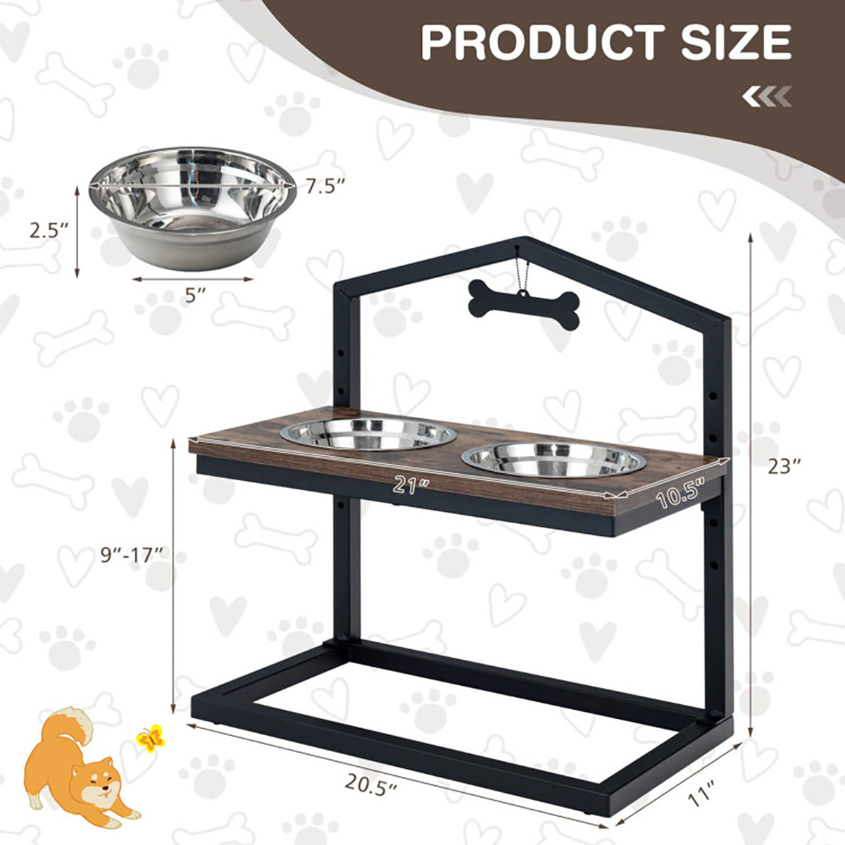 Adjustable Raised Pet Feeder with Stainless Steel Bowls - image 9