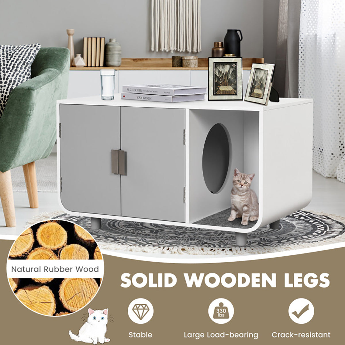Cat Litter Box Enclosure with Removable Mat - image 5