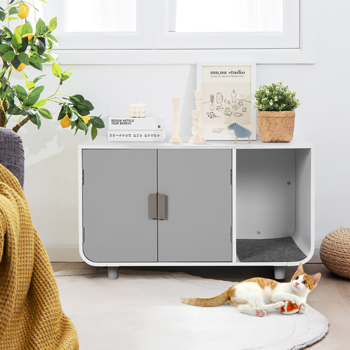Cat Litter Box Enclosure with Removable Mat - image 8