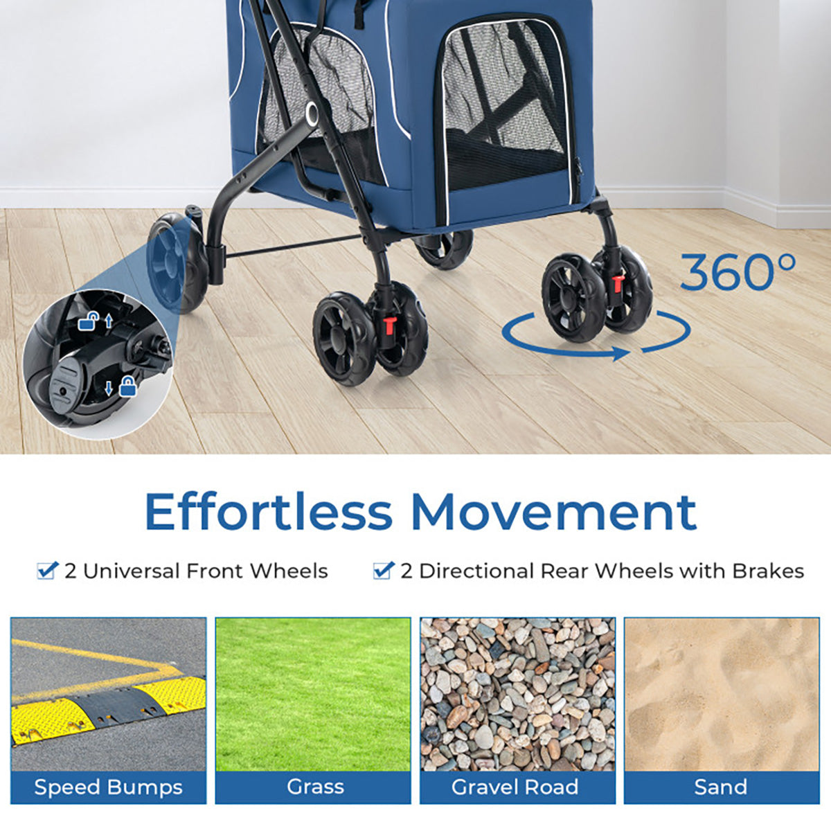 3-in-1 Foldable Double Pet Stroller with Detachable Carriers - image 6