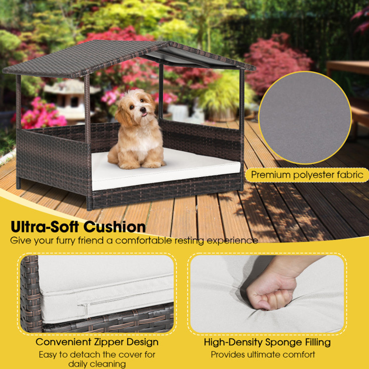 Outdoor Wicker Dog House with Weatherproof Roof - image 15