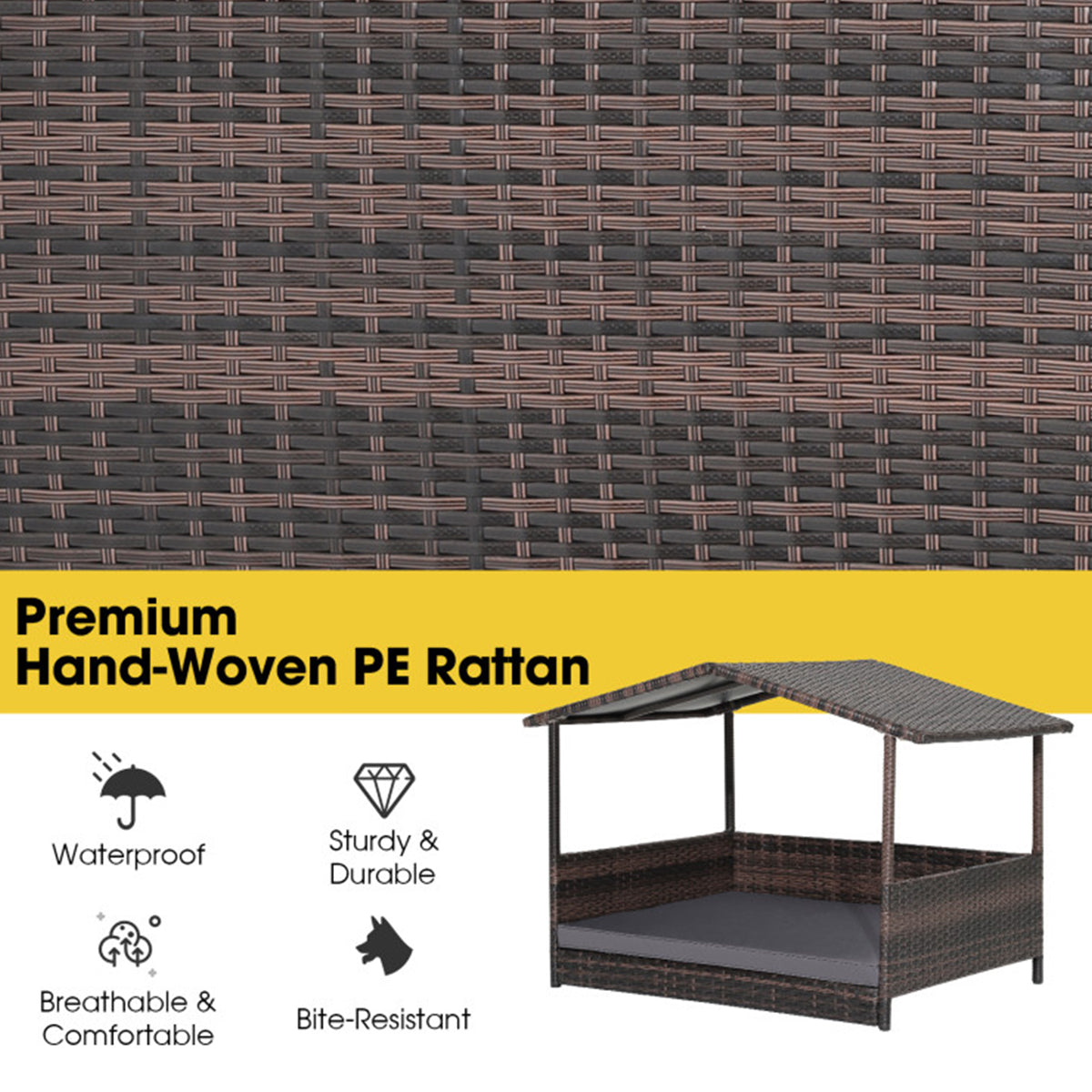 Outdoor Wicker Dog House with Weatherproof Roof - image 7