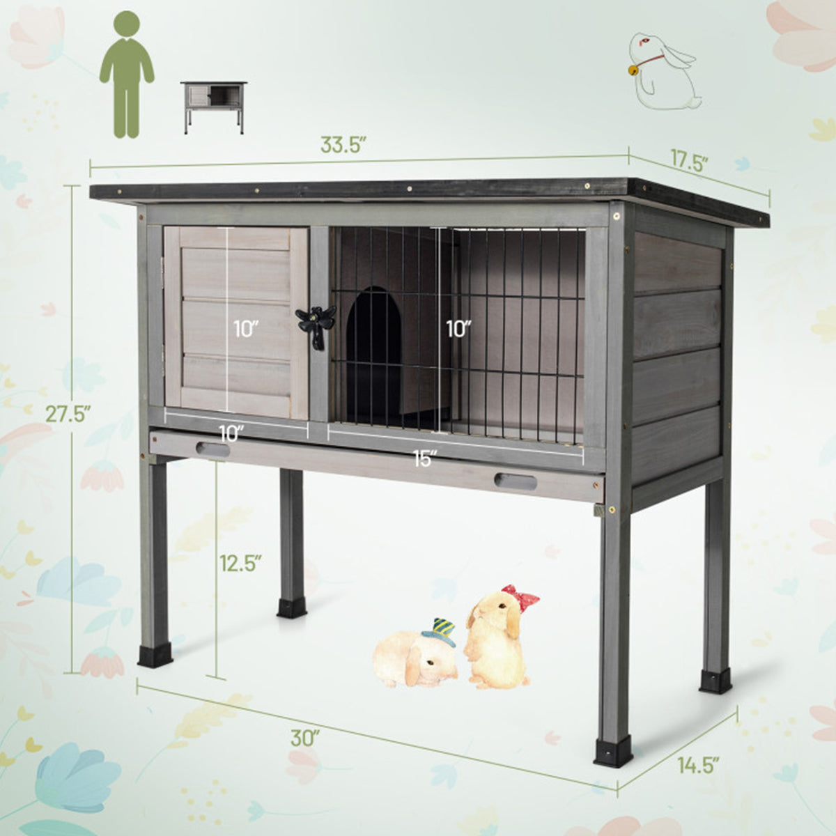 Elevated Rabbit Hutch with Hinged Roof - image 8