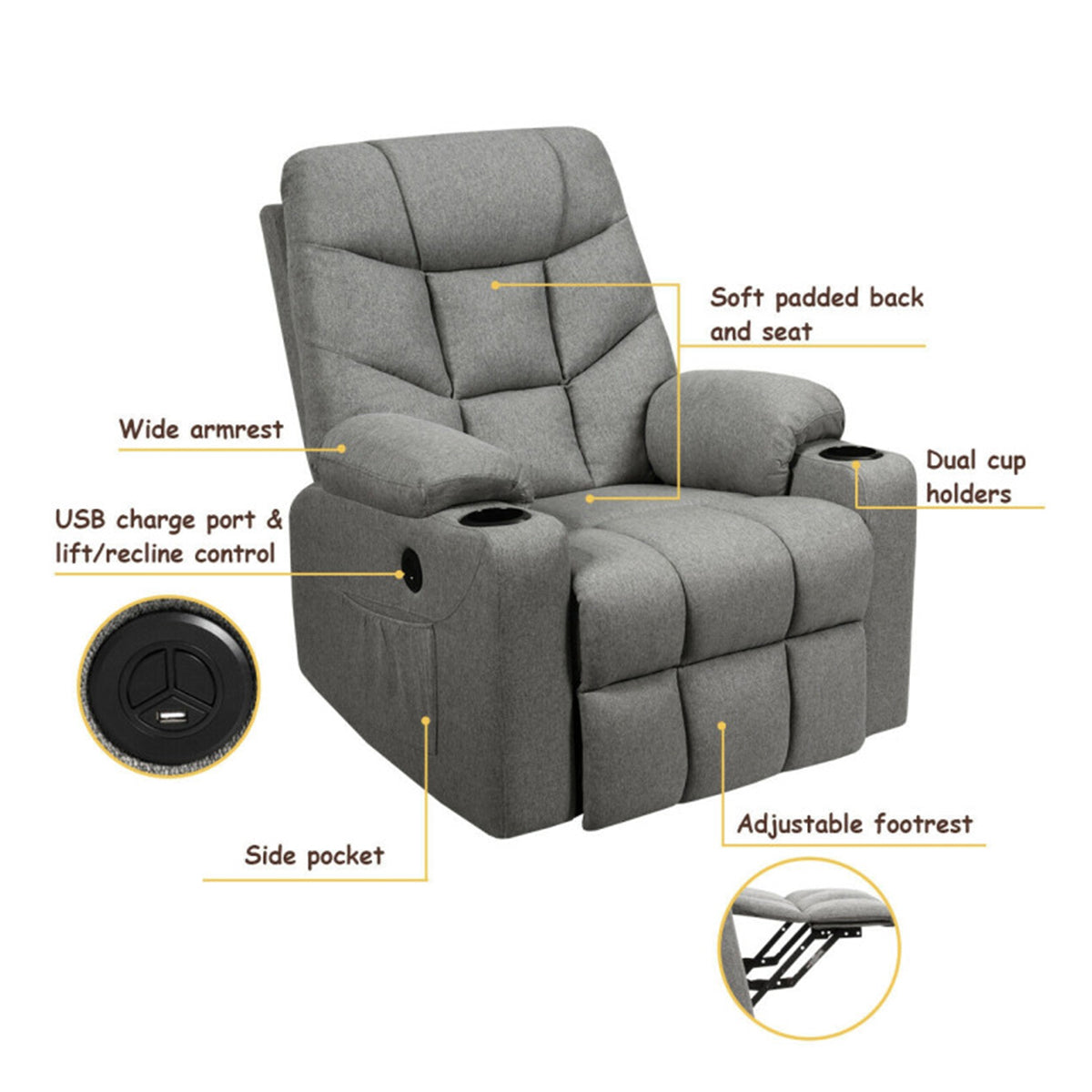 Electric Power Lift Heated Massage Chair Recliner - image 5