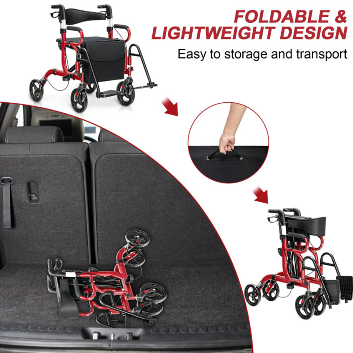 2-in-1 Folding Rollator Walker Transport Wheelchair - image 6