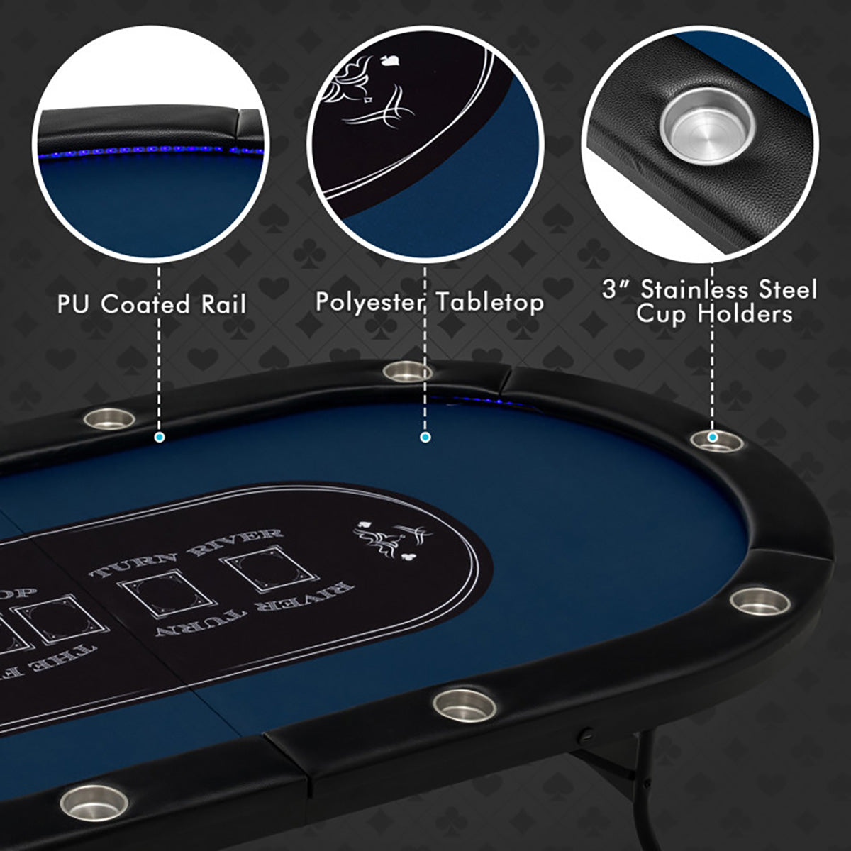 10-Player Foldable Poker Table with LED Lights - image 5