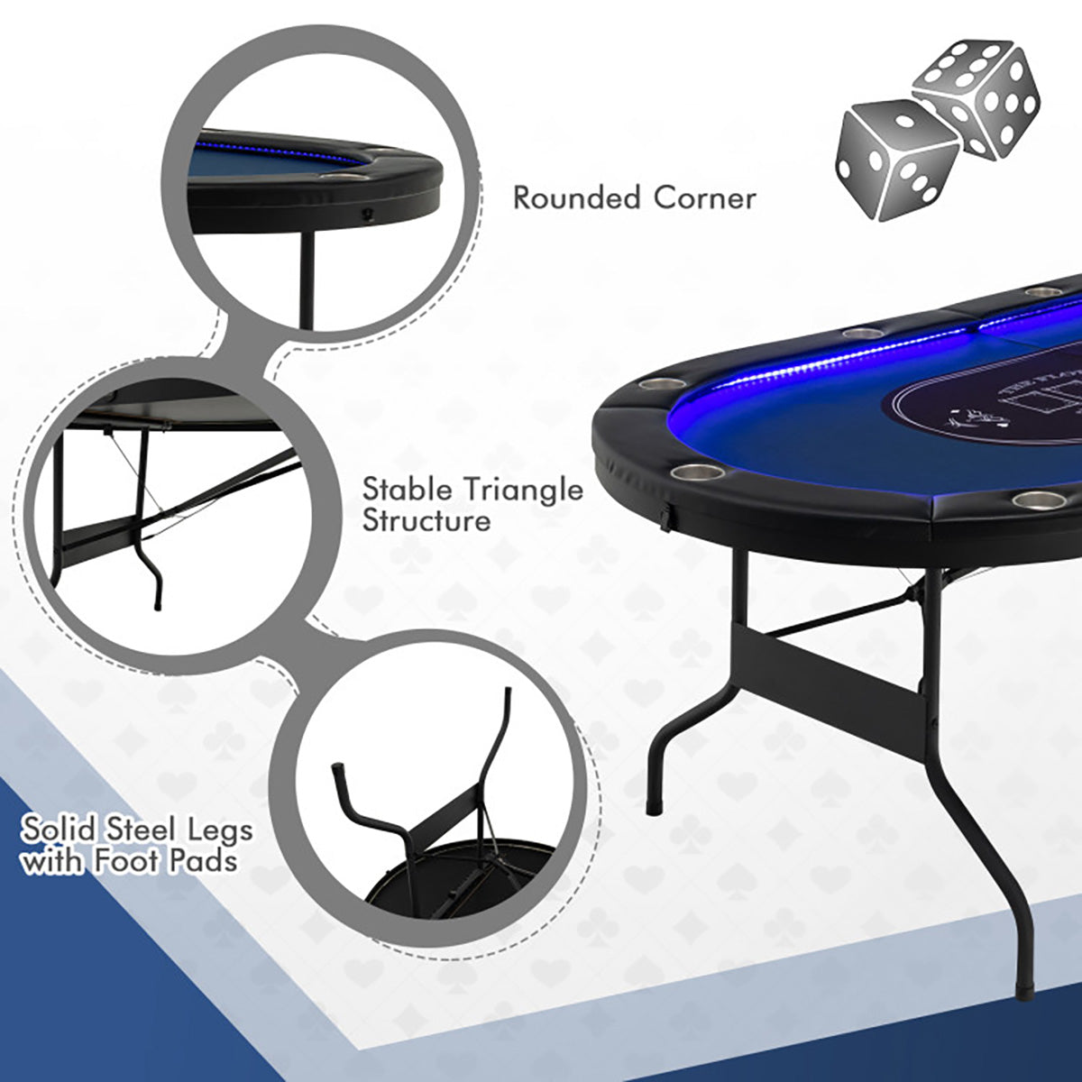 10-Player Foldable Poker Table with LED Lights - image 6