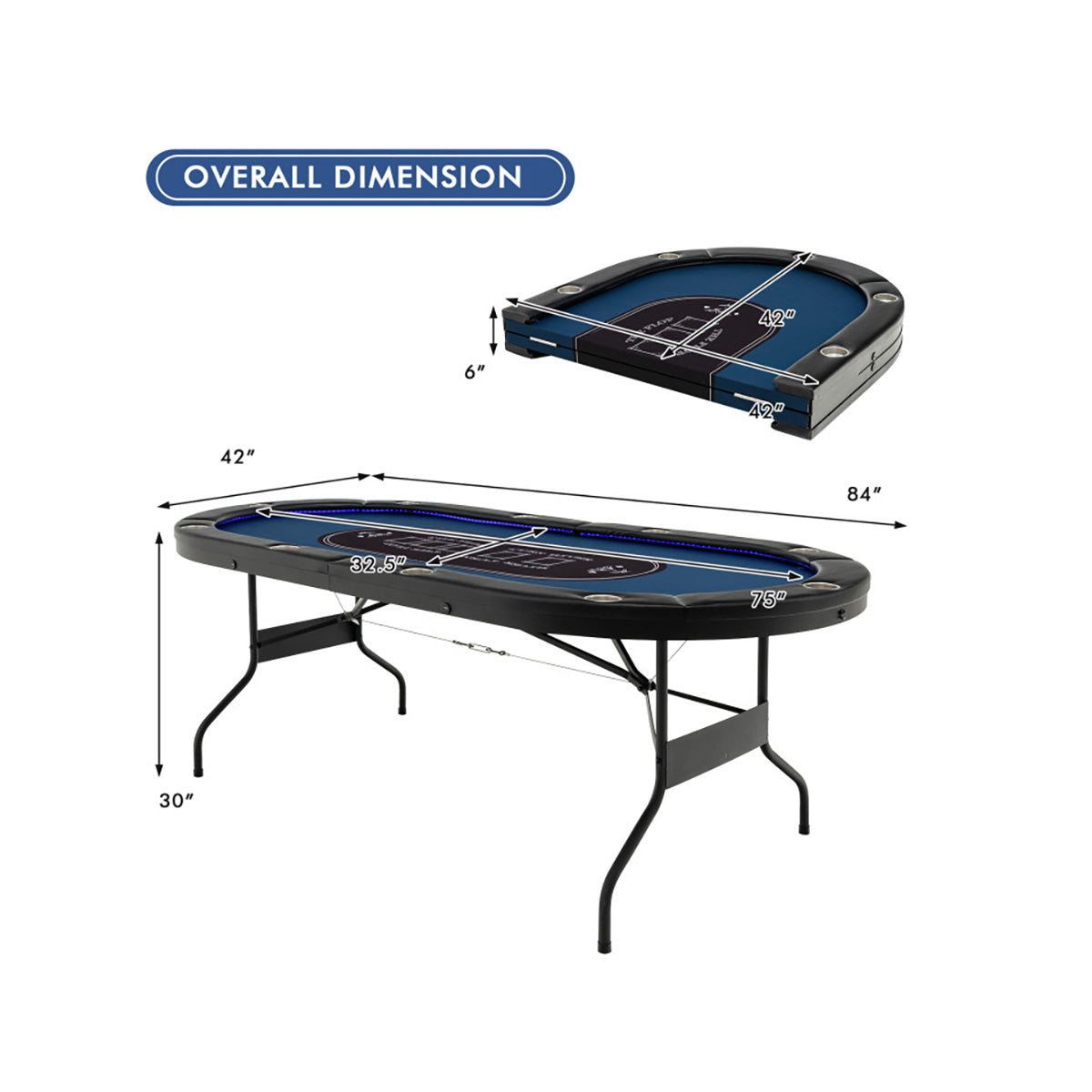 10-Player Foldable Poker Table with LED Lights - image 8