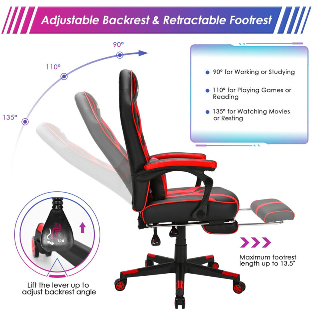 Racing Style Gaming Chair with Massaging Lumbar Support - image 6