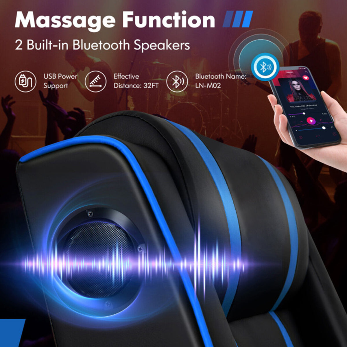 Gaming Massage Recliner Chair with Bluetooth Speakers - image 3