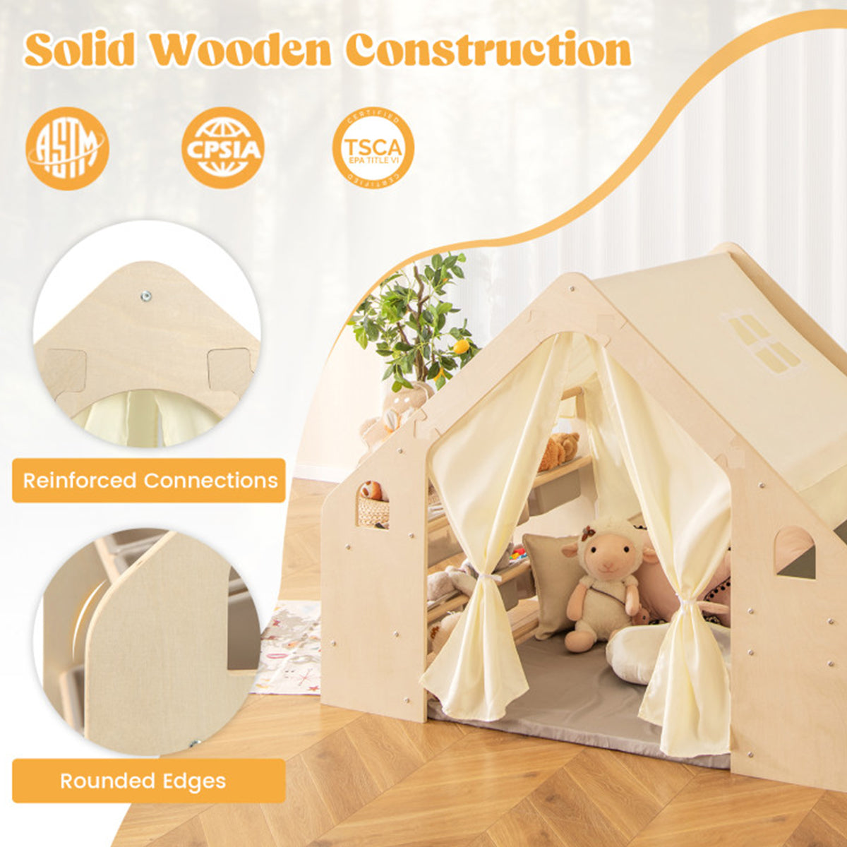 6-in-1 Wooden Indoor Play Tent - image 3
