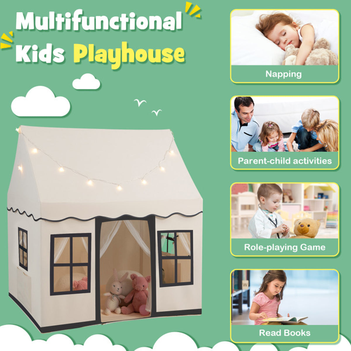 Large Kids Play Tent with Star String Lights - image 5