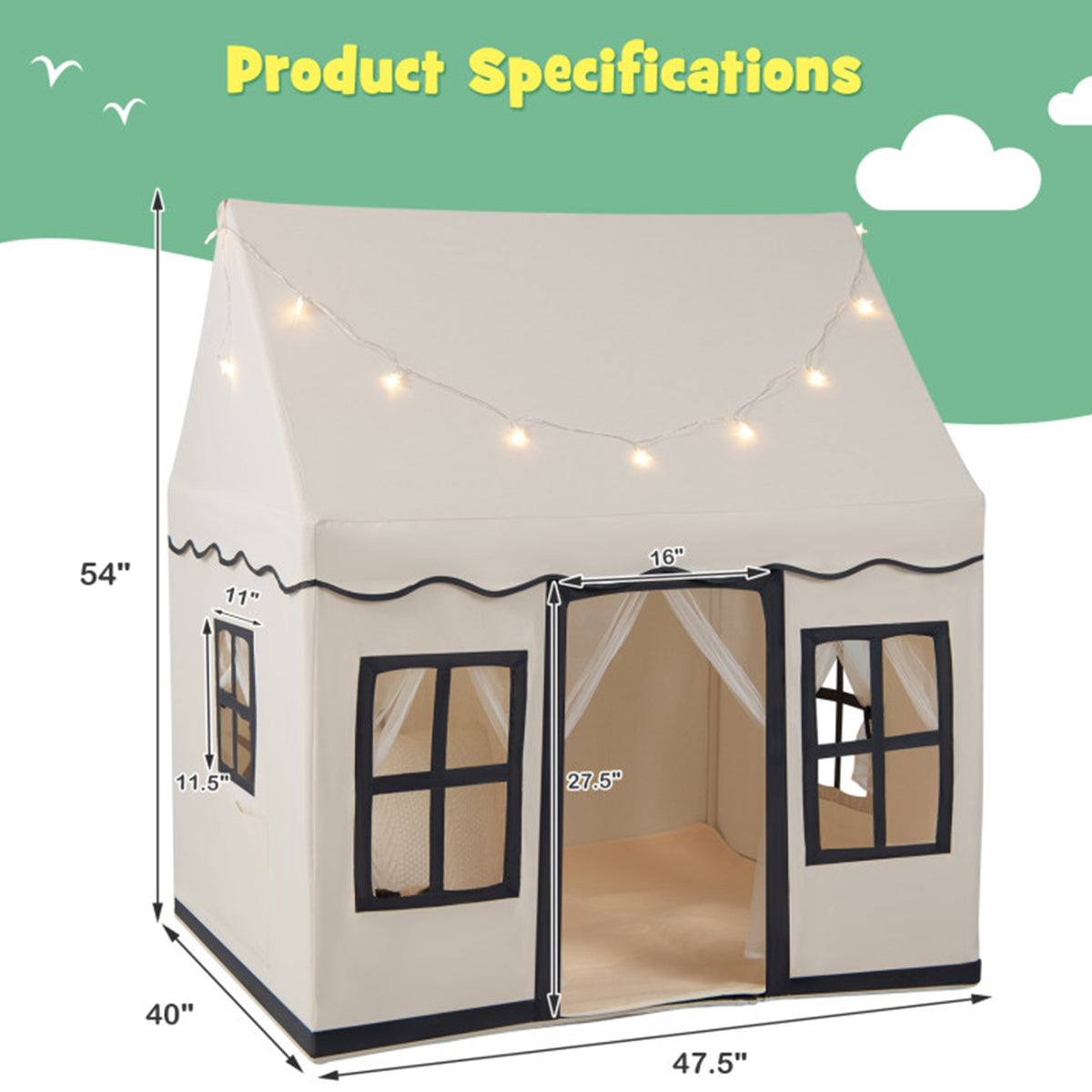 Large Kids Play Tent with Star String Lights - image 11