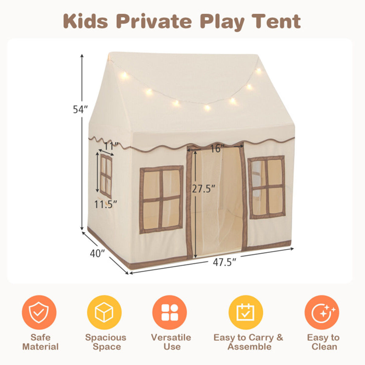 Large Kids Play Tent with Star String Lights - image 19