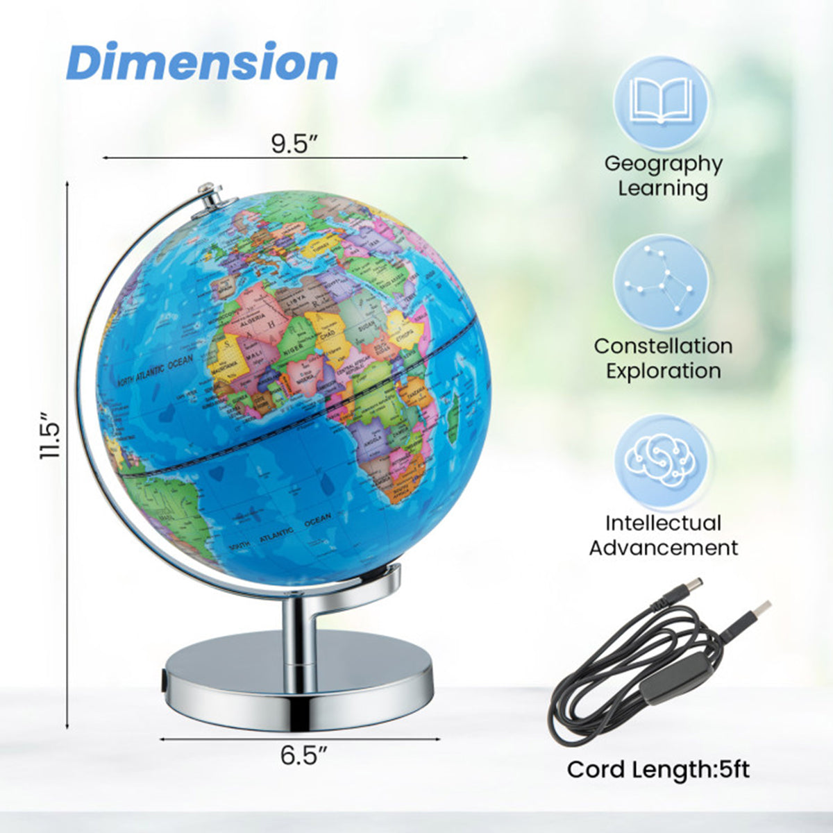 3-in-1 World Globe with Illuminated Constellation Maps - image 6